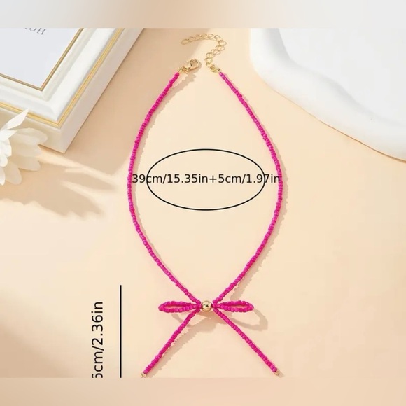 Pink Bow Beaded Necklace - Picture 4 of 5
